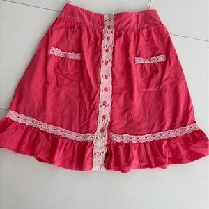 Aryeh Pink A-Line Skirt with Lace Accents